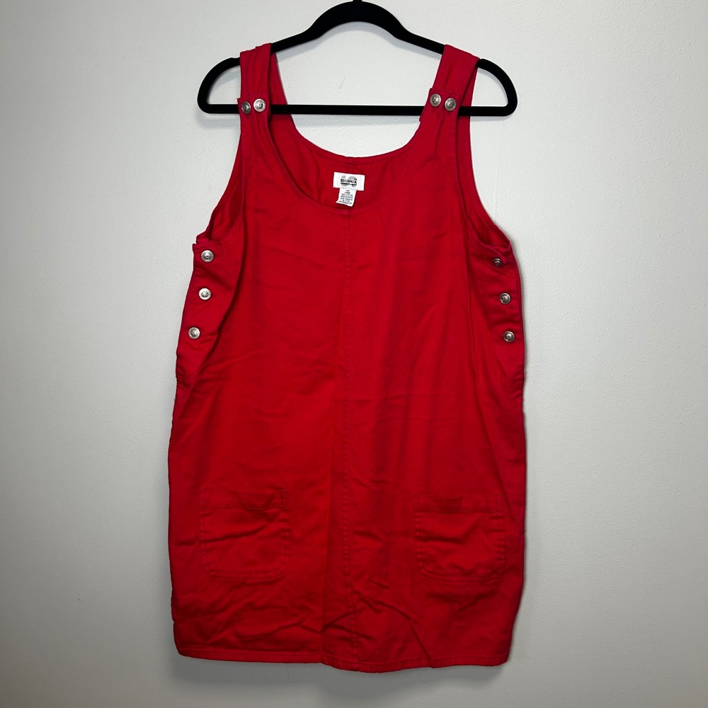Sostanza vintage varsity Red Cotton Denim Dress concho Buttons Pockets Womens